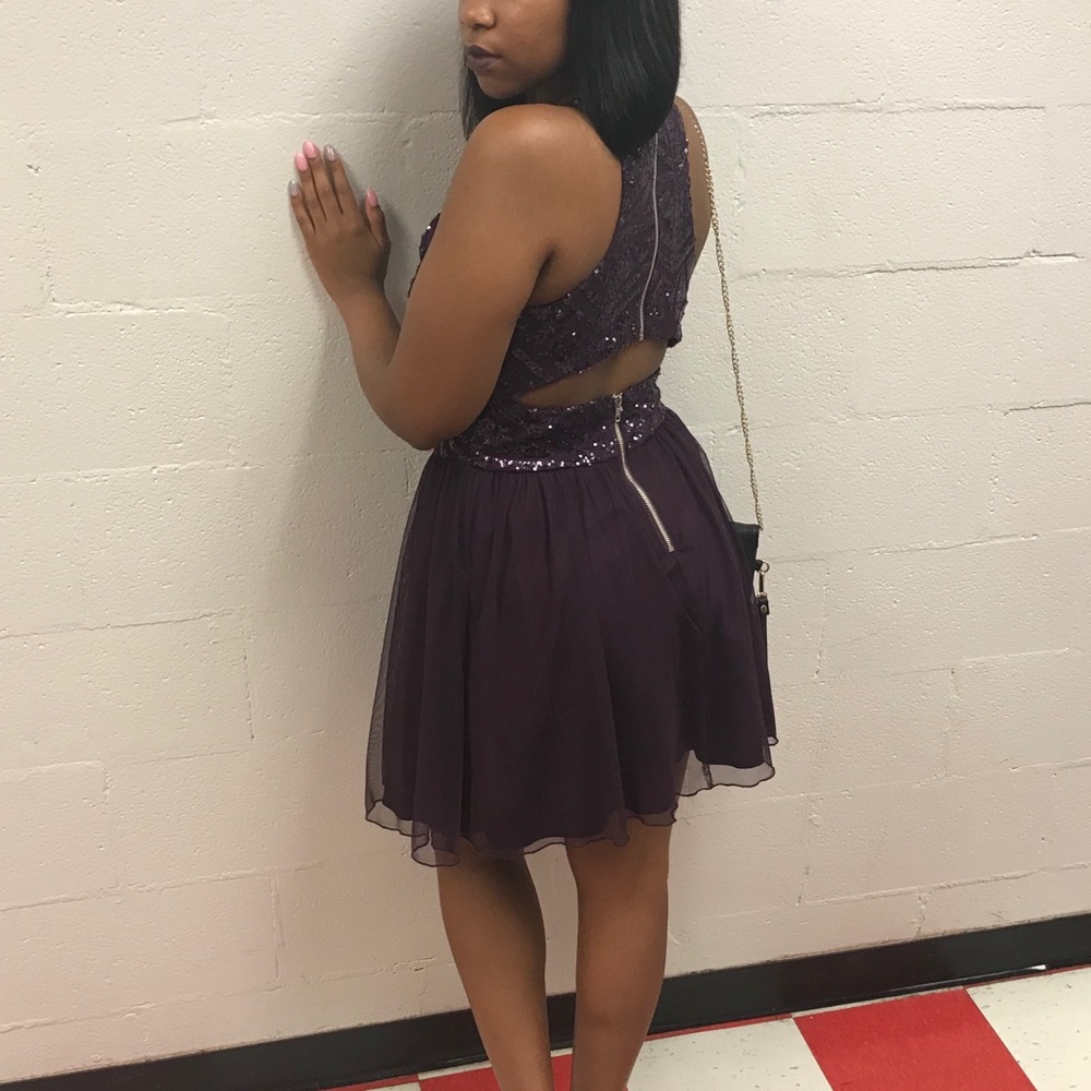 Plum sequence homecoming dress